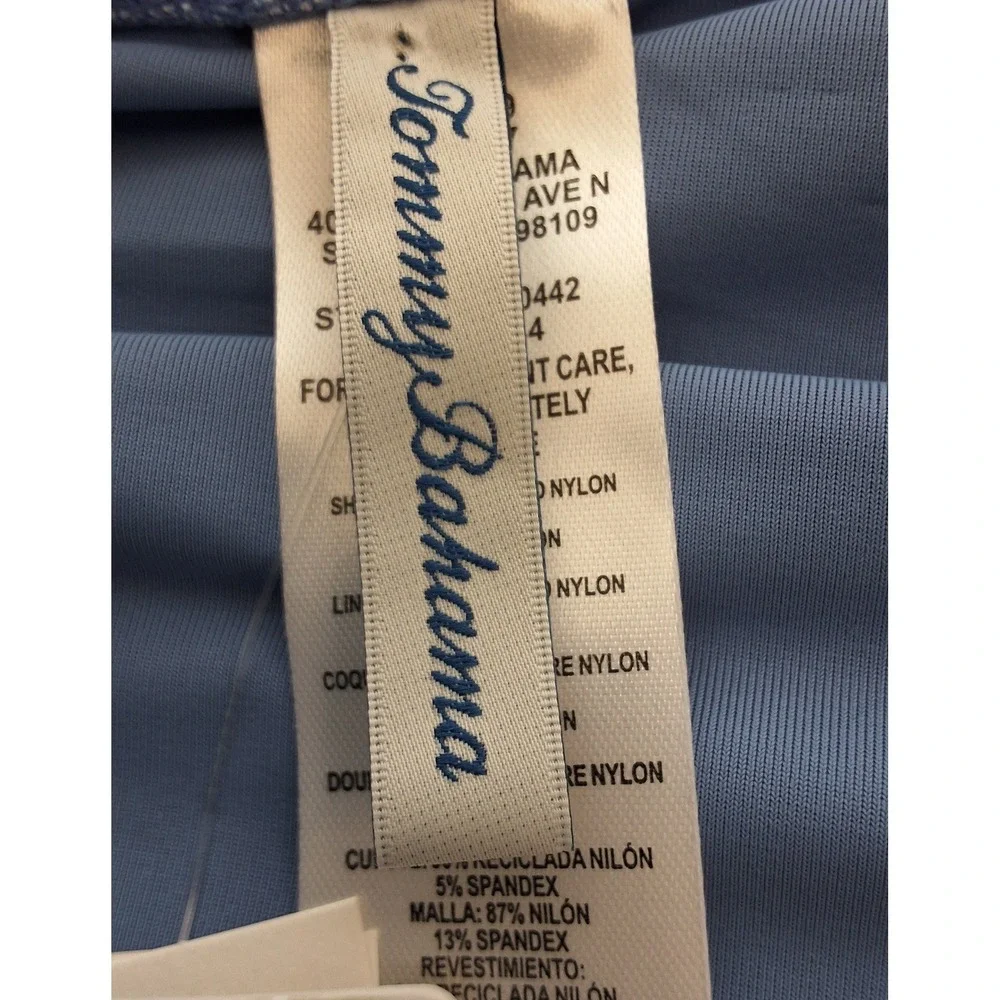 Tommy Bahama Island Cays Block Tie Front Tummy Control One Piece Swim Blue Sz 12